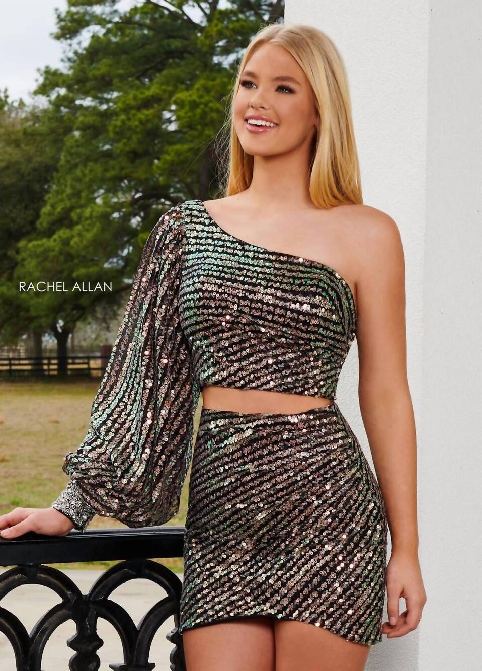 NEW RACHEL ALLAN iridescent two-piece sequin set in black